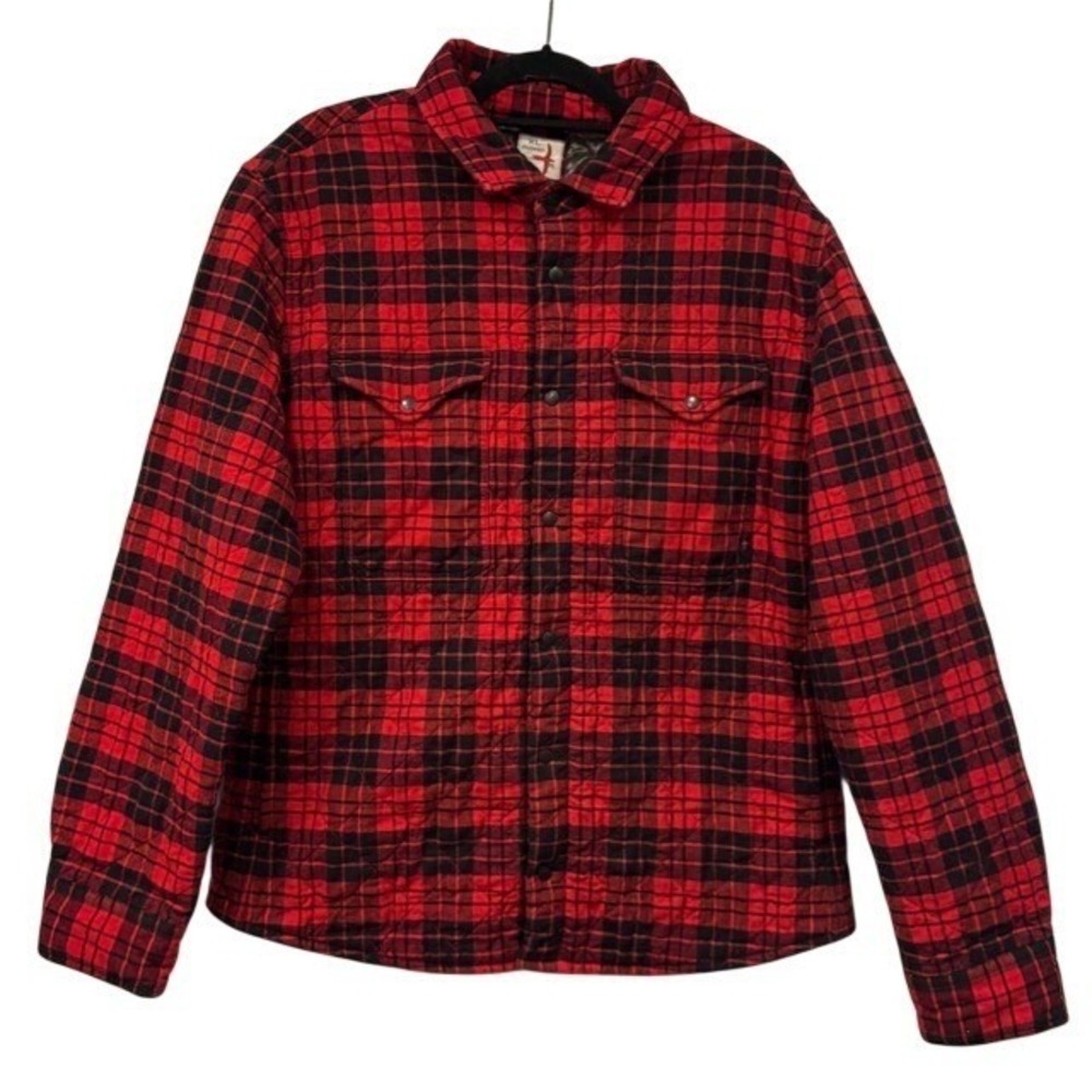 Relwen Men Quilted Flannel Shirt Jacket Red Buffalo Plaid XL Huckberry Shacket